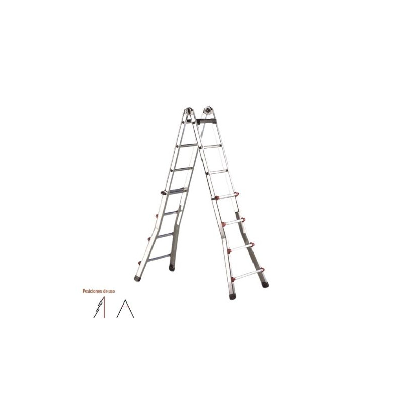Escalera ALUMINIO telescópica multiposiciones 10+10 peldaños 1,81m, 5,22m extend. ESCALISIMA SVELT