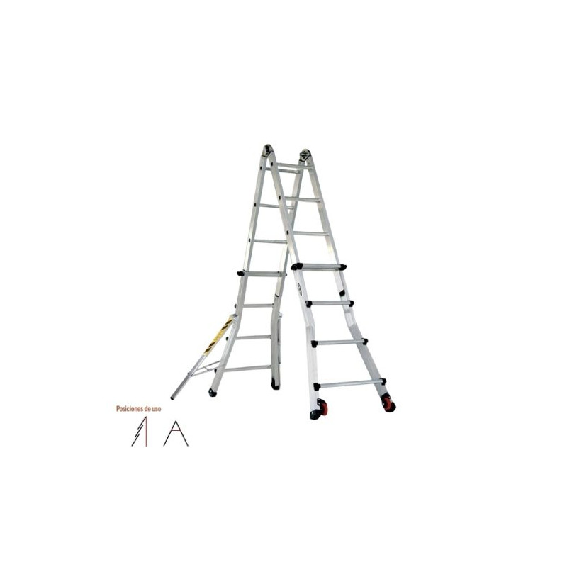 Escalera ALUMINIO telescópica 8 peldaños estabilizador 1,25m, 3,55m extendida ESCALISIMA SVELT