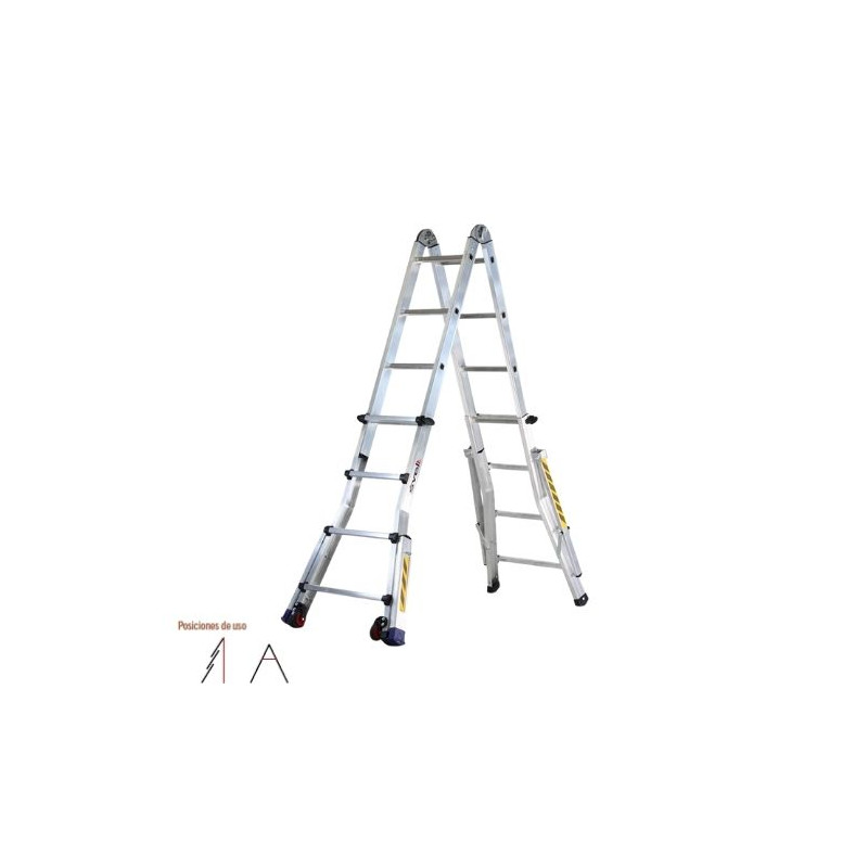 Escalera ALUMINIO telescópica multiposiciones 8+8 peldaños, 1,22m, 4,01m extendida ESCALISIMA SVELT