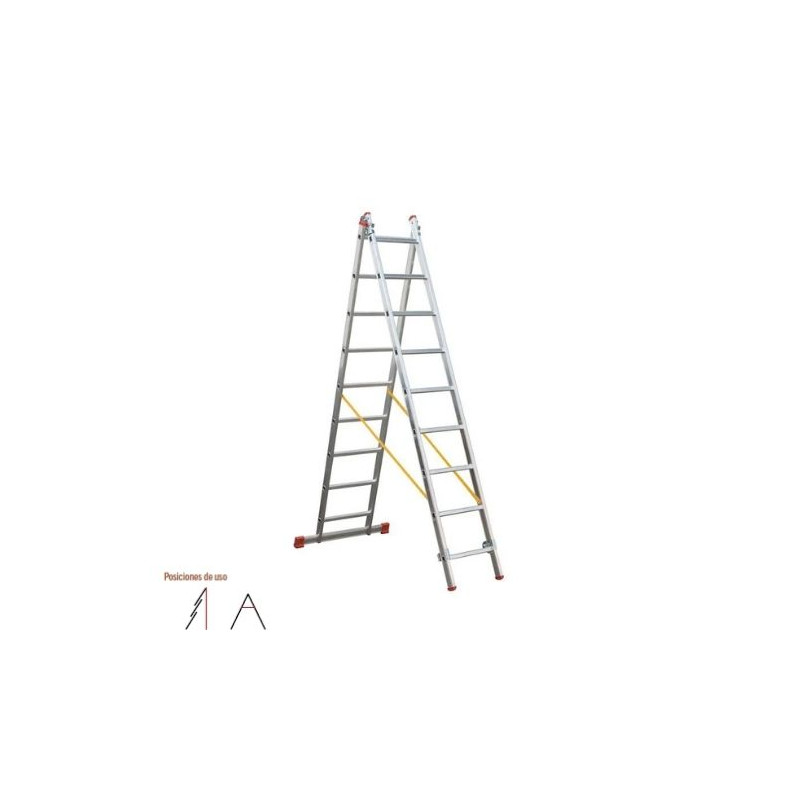 Escalera ALUMINIO transformable 2 tramos 11 peldaños 3,20m de altura 4,32m extendida ECO LÍNEA SVELT