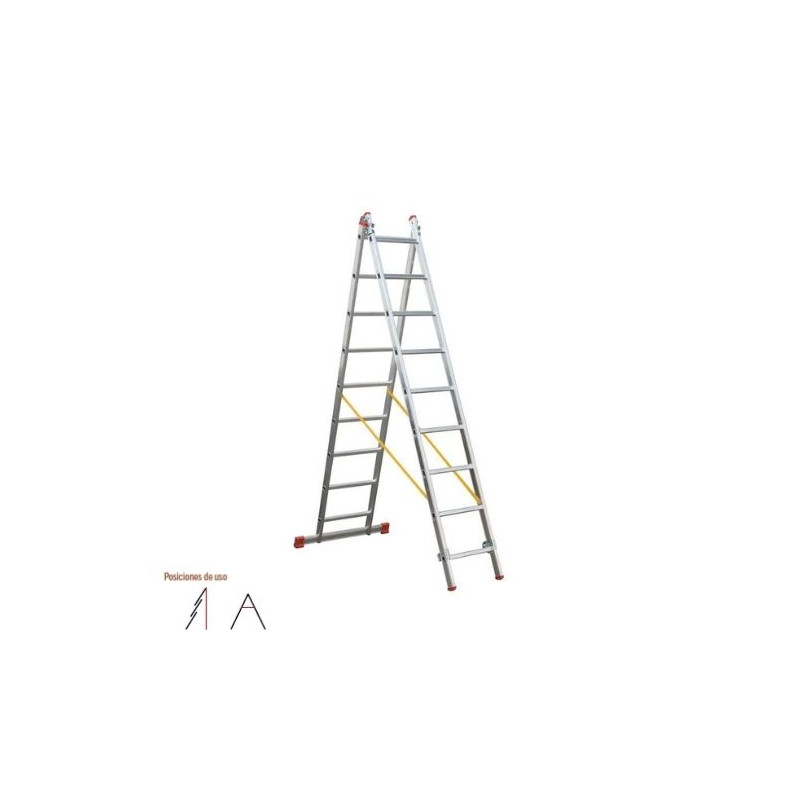 Escalera ALUMINIO transformable 2 tramos 9 peldaños 2,64m de altura 4,32m extendida ECO LÍNEA SVELT