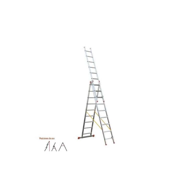 Escalera ALUMINIO transformable 3 tramos 9 peldaños 2,64m de altura 6,06m extendida ECO LÍNEA SVELT