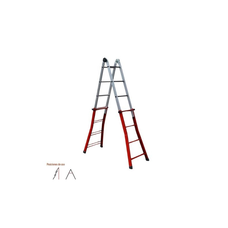 Escalera ALUMINIO/HIERRO telescópica 8 peldaños 1,12m, altura 3,90m extendida SERAFINA MIXTA SVELT