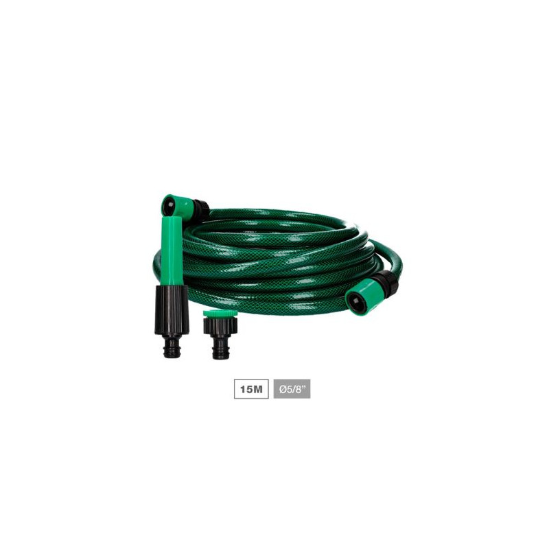 Kit manguera 15 metros Diámetro 5/8 pulgada 15mm (Antitorsión, 3 capas) Bairia NAVELIS