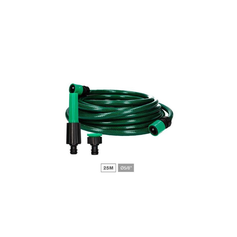 Kit manguera 25 metros Diámetro 5/8 pulgada 15mm (Antitorsión, 3 capas) Bairia NAVELIS