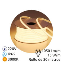 Tira LED COB 30m 220V 15w/m 2700K 1050Lm Ancho 12mm IP65 SILVER