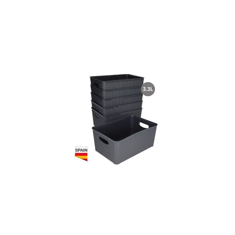 Cesto organizador plástico 3,3L 240x160x100mm Gris Pack de 6 unidades (Precio por unidad) GSC