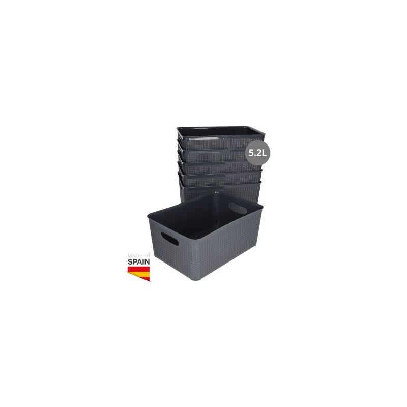 Cesto organizador plástico 5,2L Gris Pack de 6 unidades (Precio por unidad) GSC