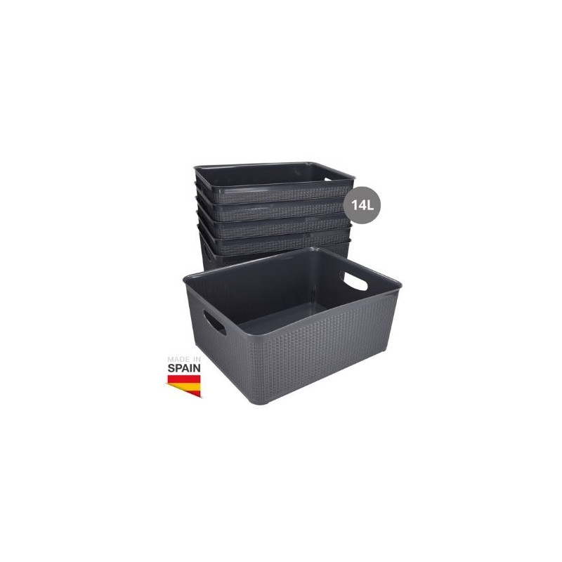 Cesto organizador plástico 14L Gris Pack de 6 unidades (Precio por unidad) GSC