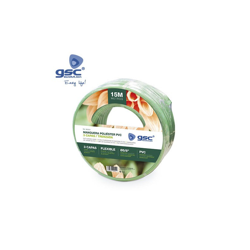 Manguera trenzada PVC 15m Diámetro 5/8 15mm antitorsion GSC C1/6 UUS