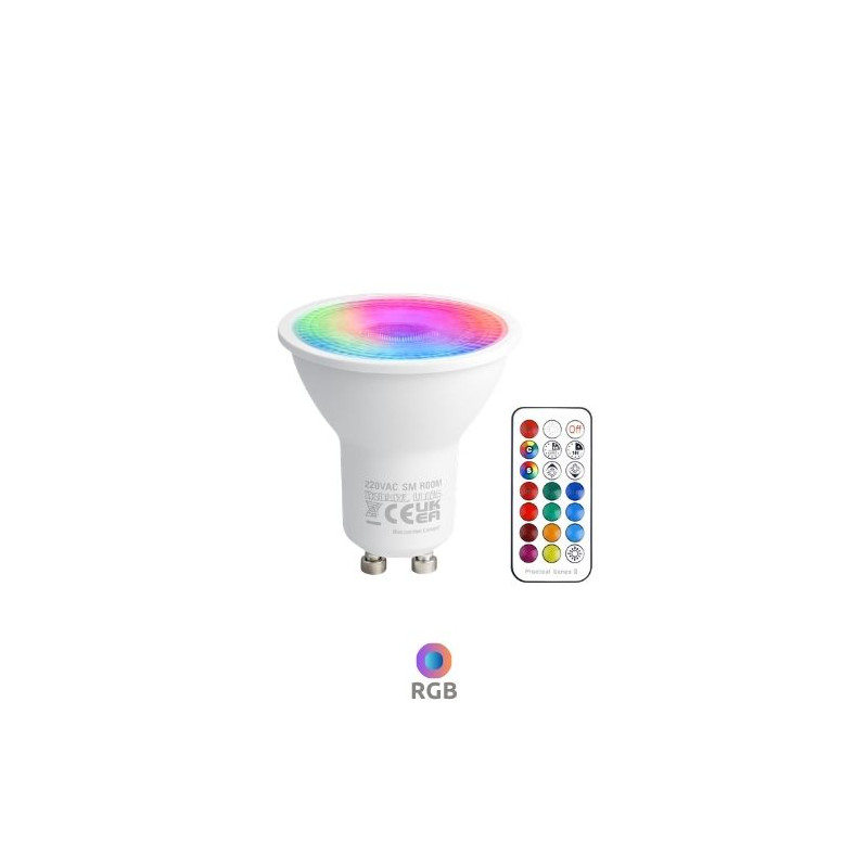 Bombilla Dicroica LED GU10 5w 2700K + RGB 380Lm con mando NAVIGATOR