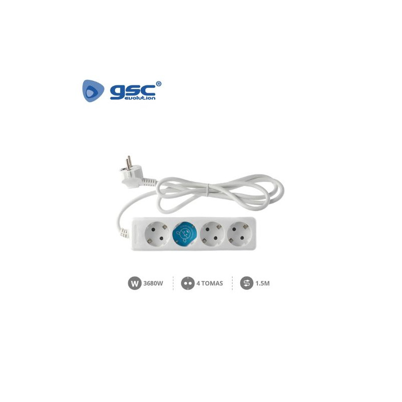 Base 4 Tomas TT 3x1,5mm 1,5 metros de cable Blanca (A) GSC C1/15