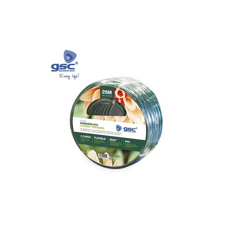 Manguera trenzada PVC 25m Diámetro 5/8 15mm antitorsion GSC ÚLTIMAS UNIDADES