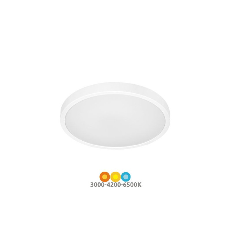 Plafón techo LED Redondo REGULABLE 24w 3000-4200-6500K 1900Lm Diám.354x69mm c/mando Blanco Andra GSC