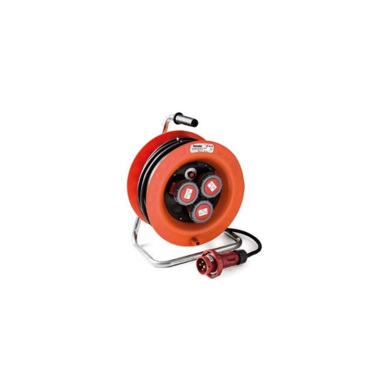 Enrollacable 30m 4x2,5mm 3 tomas CETAC 3P+TT con neopreno IP67 380V FAMATEL