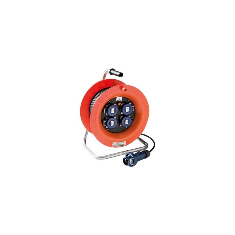 Enrollacable 50m 3x1,5mm 4 tomas Schuko con clavija schuko con neopreno IP67 220V FAMATEL