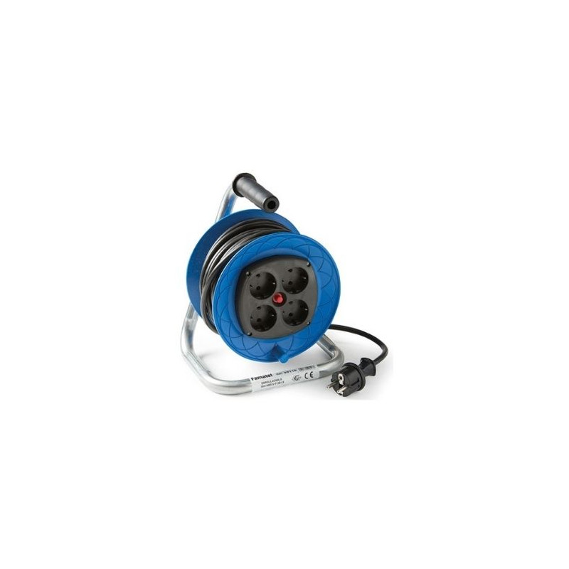 Enrollacable 15m 3x1,5mm 4 tomas Schuko con Disyuntor IP20 220V FAMATEL