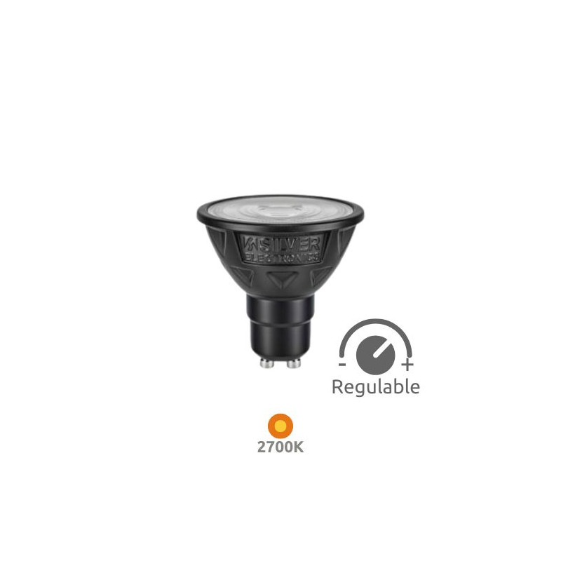Bombilla Dicroica LED GU10 ((( REGULABLE ))) 5,4w 2700K 600Lm 220V CRi97 NITRA SILVER