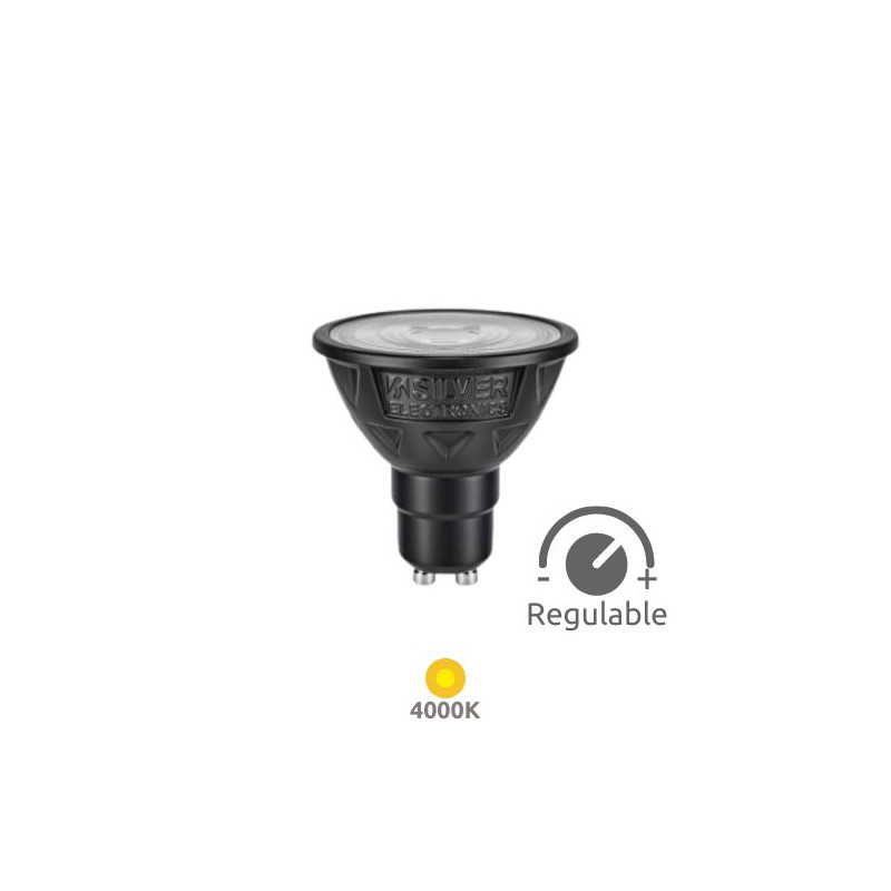 Bombilla Dicroica LED GU10 ((( REGULABLE ))) 5,4w 4000K 600Lm 220V CRi97 NITRA SILVER