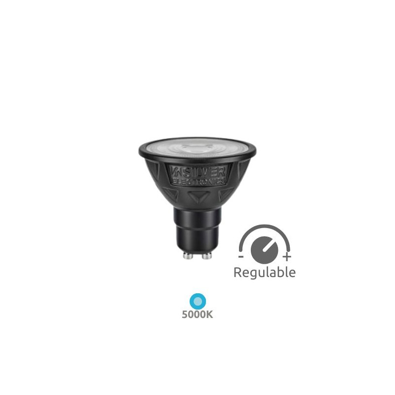 Bombilla Dicroica LED GU10 ((( REGULABLE ))) 5,4w 5000K 600Lm 220V CRi97 NITRA SILVER