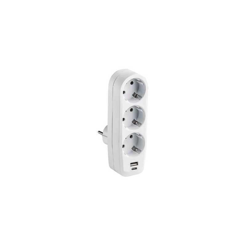 Adaptador Triple con USB A y USB C Blanco TT 16A-220V FAMATEL
