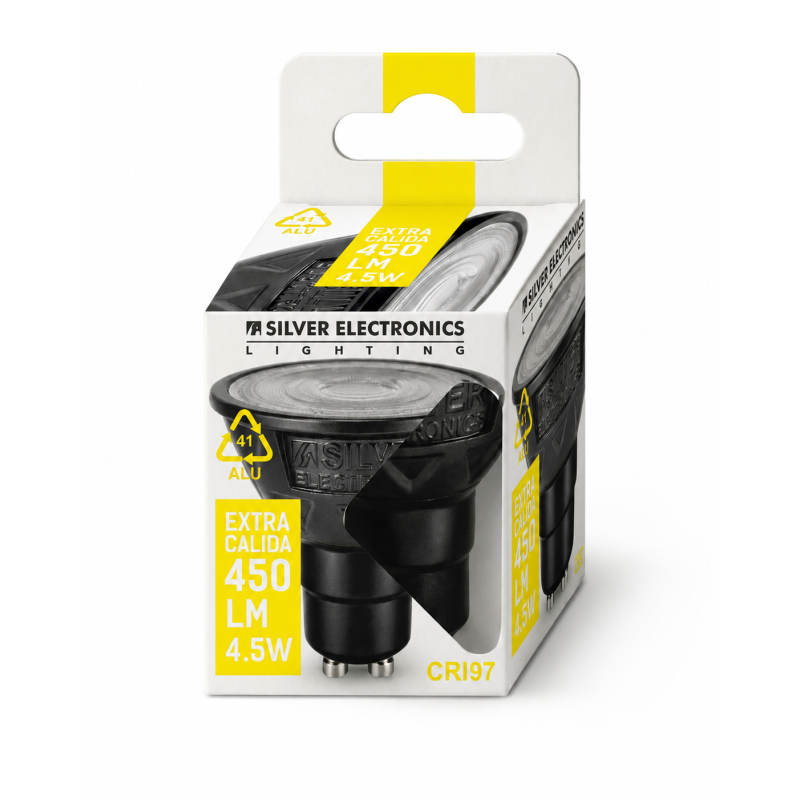 Bombilla Dicroica LED GU10 4,5w 2700K 450Lm 220V CRi97 NITRA SILVER