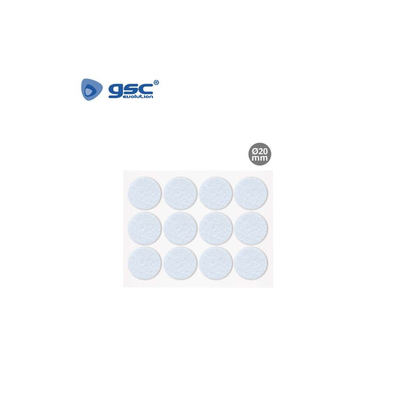 Fieltro adhesivos redondo Diámetro 20mm - Blanco Pack 12 Fieltros GSC C1/100