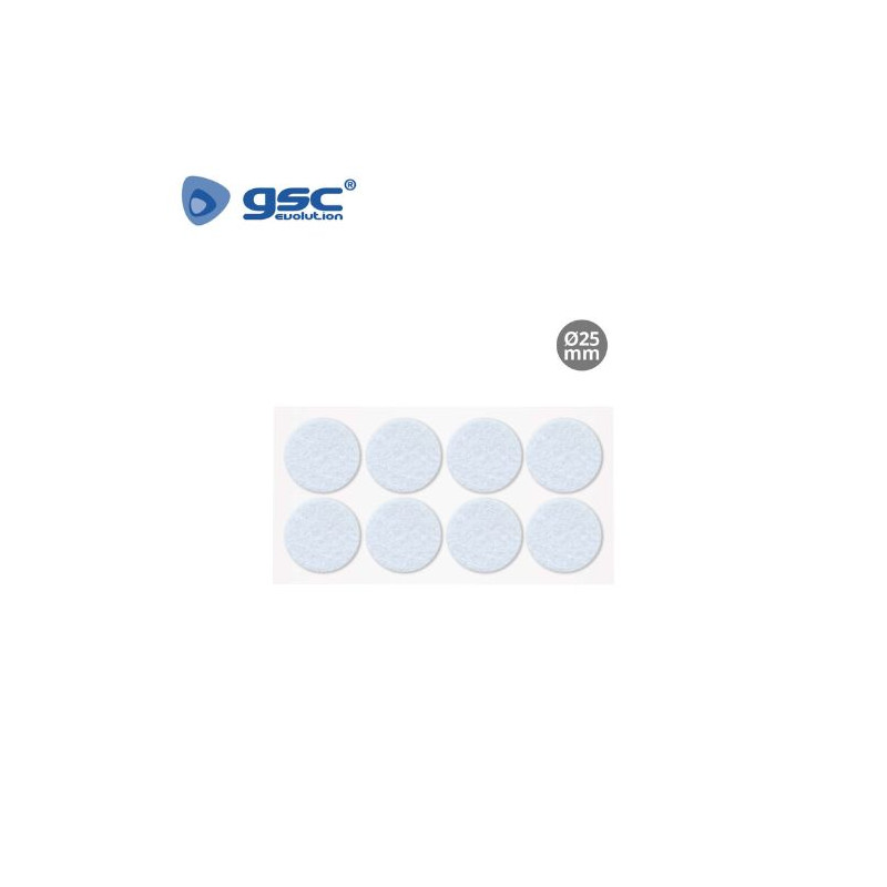 Fieltro adhesivos redondo Diámetro 25mm - Blanco Pack 8 Fieltros GSC /100