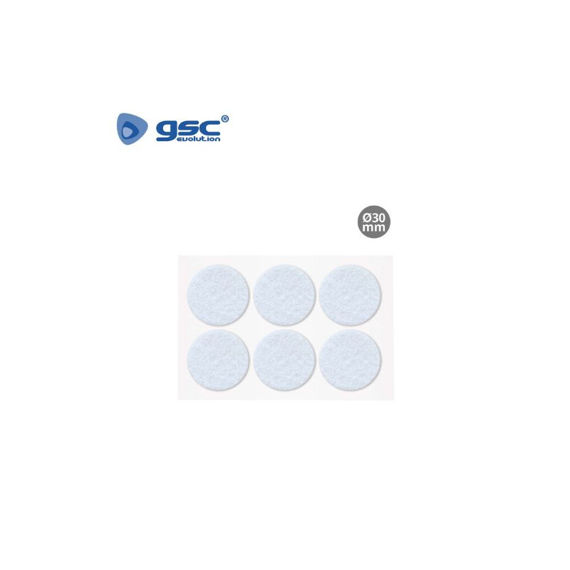 Fieltro adhesivos redondo Diámetro 30mm - Blanco Pack 6 Fieltros GSC C1/100