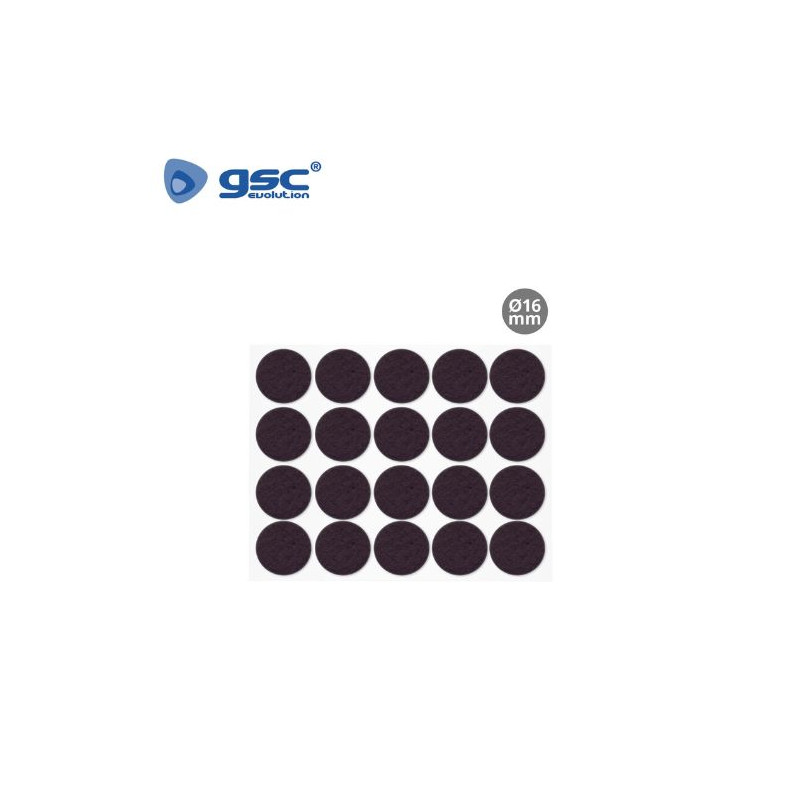Fieltro adhesivos redondo Diámetro 16mm - Marrón Pack 20 Fieltros GSC C1/100