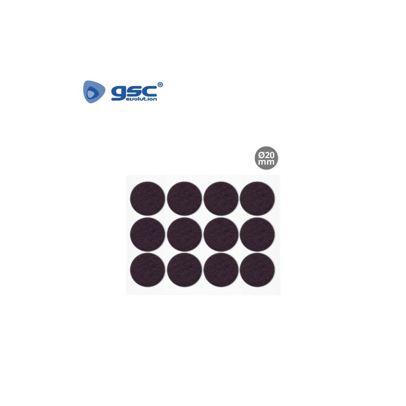 Fieltro adhesivos redondo Diámetro 20mm - Marrón Pack 12 Fieltros GSC C1/100