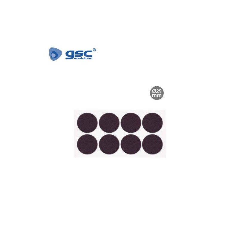 Fieltro adhesivos redondo Diámetro 25mm - Marrón Pack 8 Fieltros GSC C1/100