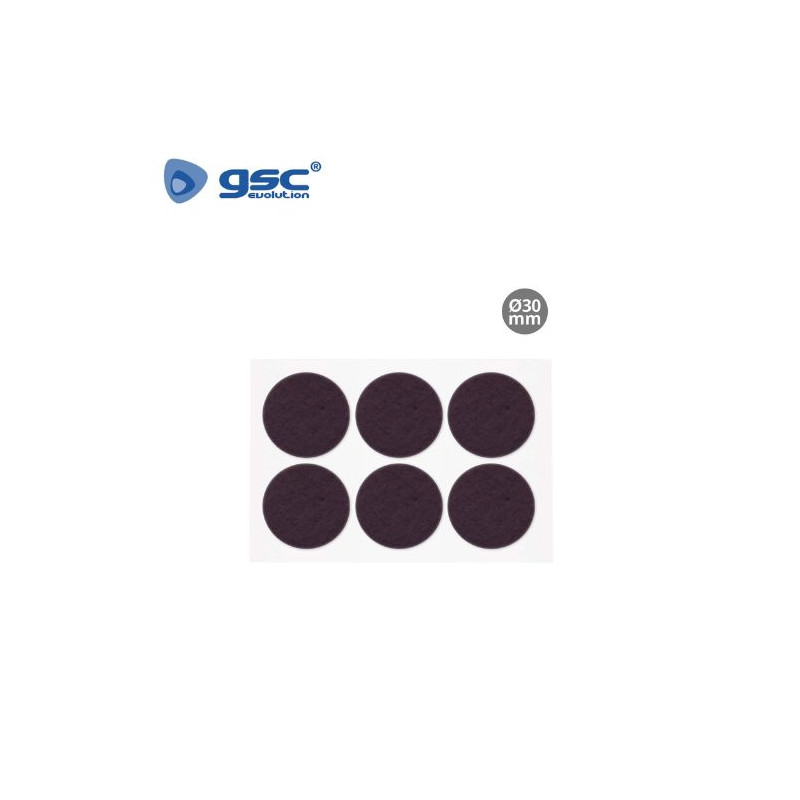 Fieltro adhesivos redondo Diámetro 30mm - Marrón Pack 6 Fieltros GSC C1/100