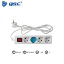 Base 4 Tomas TT 3x1,5mm 1,5 metros de cable con interruptor Blanca (A) GSC C1/15