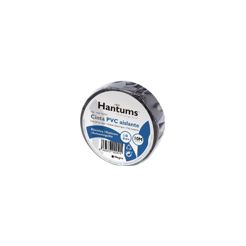 Cinta aislante electrica PVC Negra 19mm x 10m HANTUMS C10/500
