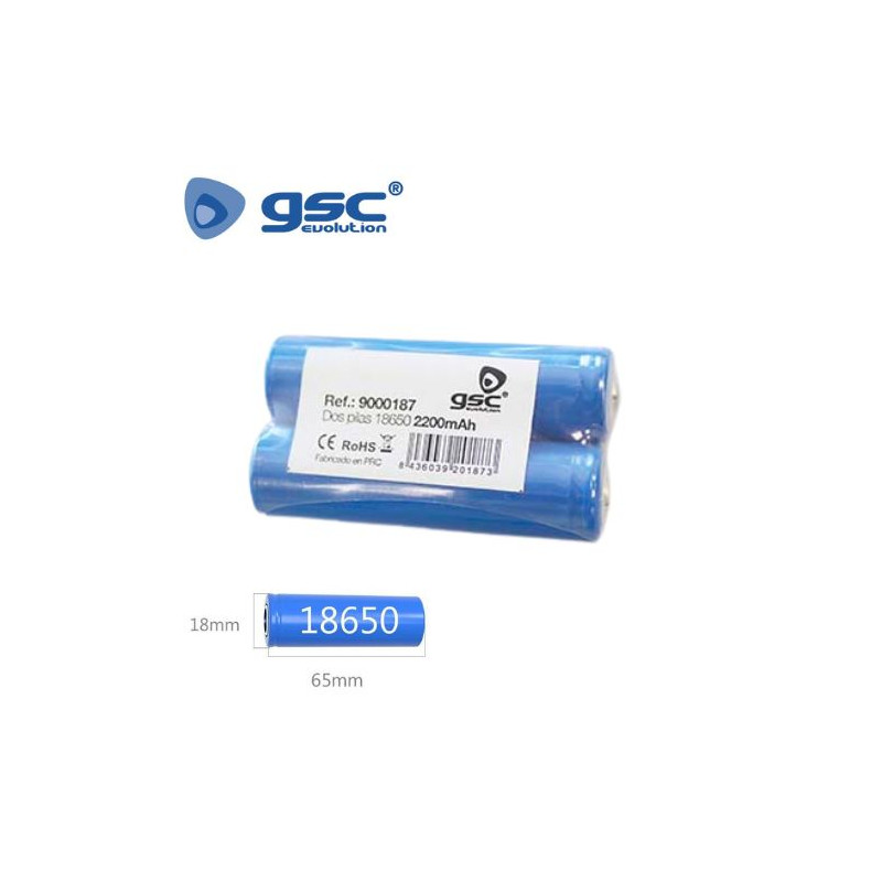 Pila Litio 18650 3.7v 2200 mAh con teton Blister 2 Pilas GSC C50/300