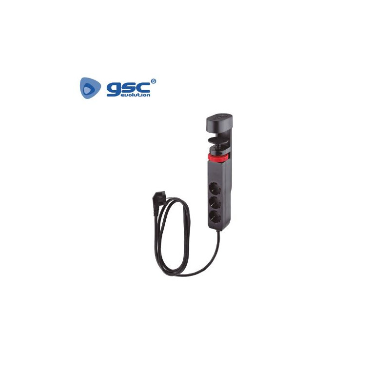 Base múltiple sobremesa 3T + 2 USB A + 1 USB Tipo C + Int (3x1.5mm) 1,4M Negro GSC C1/12