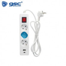 Base 3 Tomas TT + USB C + USB A con interruptor 3x1,5mm 1,4 metros Blanca GSC C1/20