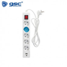 Base 5 Tomas TT + USB C + USB A con interruptor 3x1,5mm 1,4 metros Blanca GSC C1/20