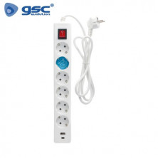 Base 6 Tomas TT + USB C + USB A con interruptor 3x1,5mm 1,4 metros Blanca GSC C1/20