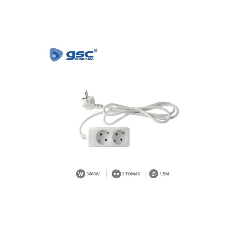 Base 2 Tomas TT 3x1,5mm 1,5 metros de cable Serie Estándar GSC C1/20