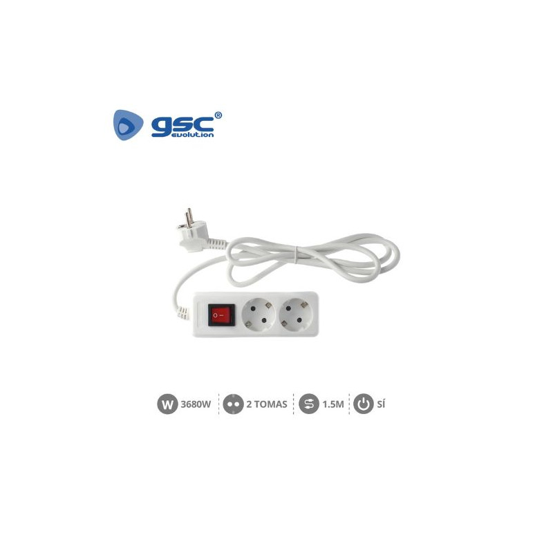 Base 2 Tomas TT 3x1,5mm 1,5 metros de cable con interruptor Serie Estándar GSC C1/20