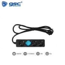 Base 4 Tomas TT 3x1,5mm 3 metros de cable Negro (B) GSC C1/15