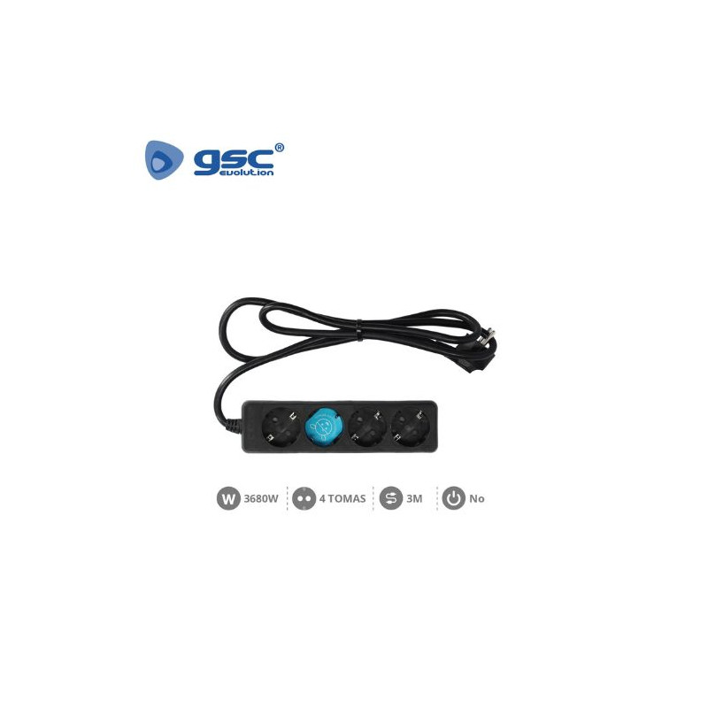 Base 4 Tomas TT 3x1,5mm 3 metros de cable Negro (B) GSC C1/15