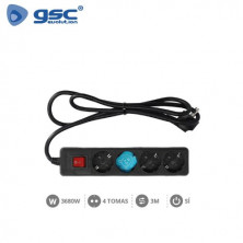 Base 4 Tomas TT 3x1,5mm 3 metros de cable con interruptor Negro (A) GSC C1/15