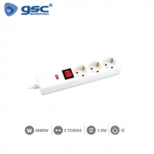 Base 3 Tomas TT 3x1,5mm 1,5 metros de cable con interruptor y protección Blanca GSC ÚLTIMAS UNIDADES