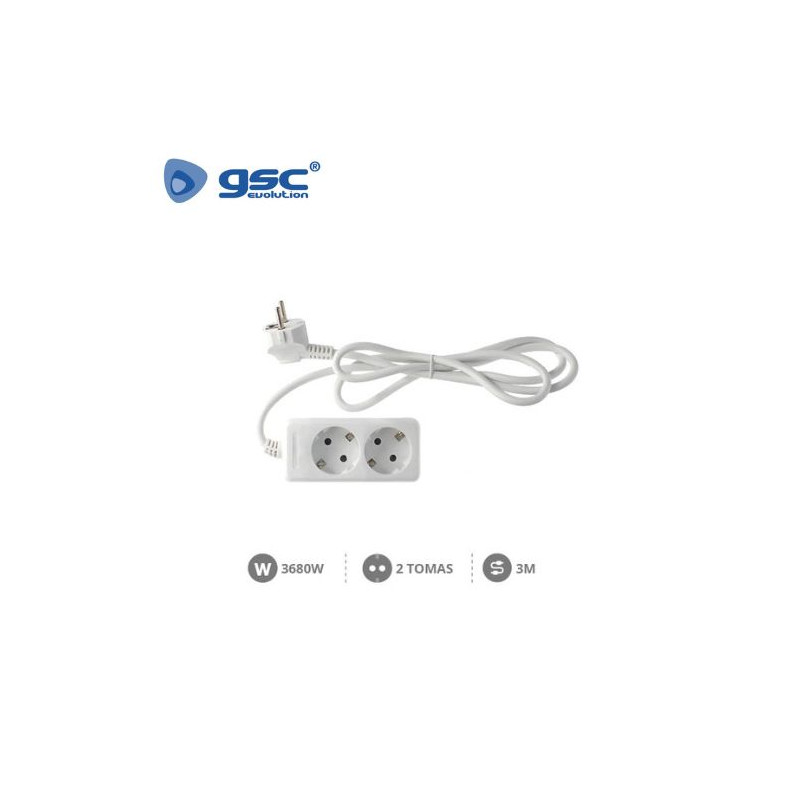 Base 2 Tomas TT 3x1,5mm 3 metros Blanca GSC C1/20