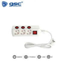 Base 3 Tomas TT 3x1,5mm 1,5 metros de cable con multi interruptor Blanca GSC C1/20