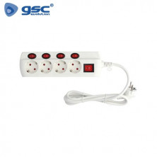 Base 4 Tomas TT 3x1,5mm 1,5 metros de cable con multi interruptor Blanca GSC C1/20