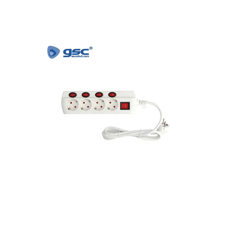 Base 4 Tomas TT 3x1,5mm 1,5 metros de cable con multi interruptor Blanca GSC C1/20